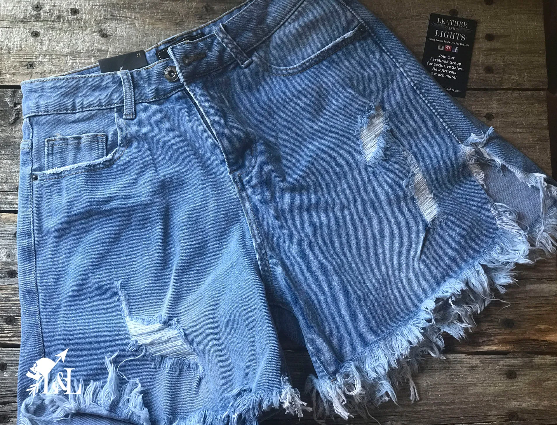 Light Denim Distressed Work Shorts