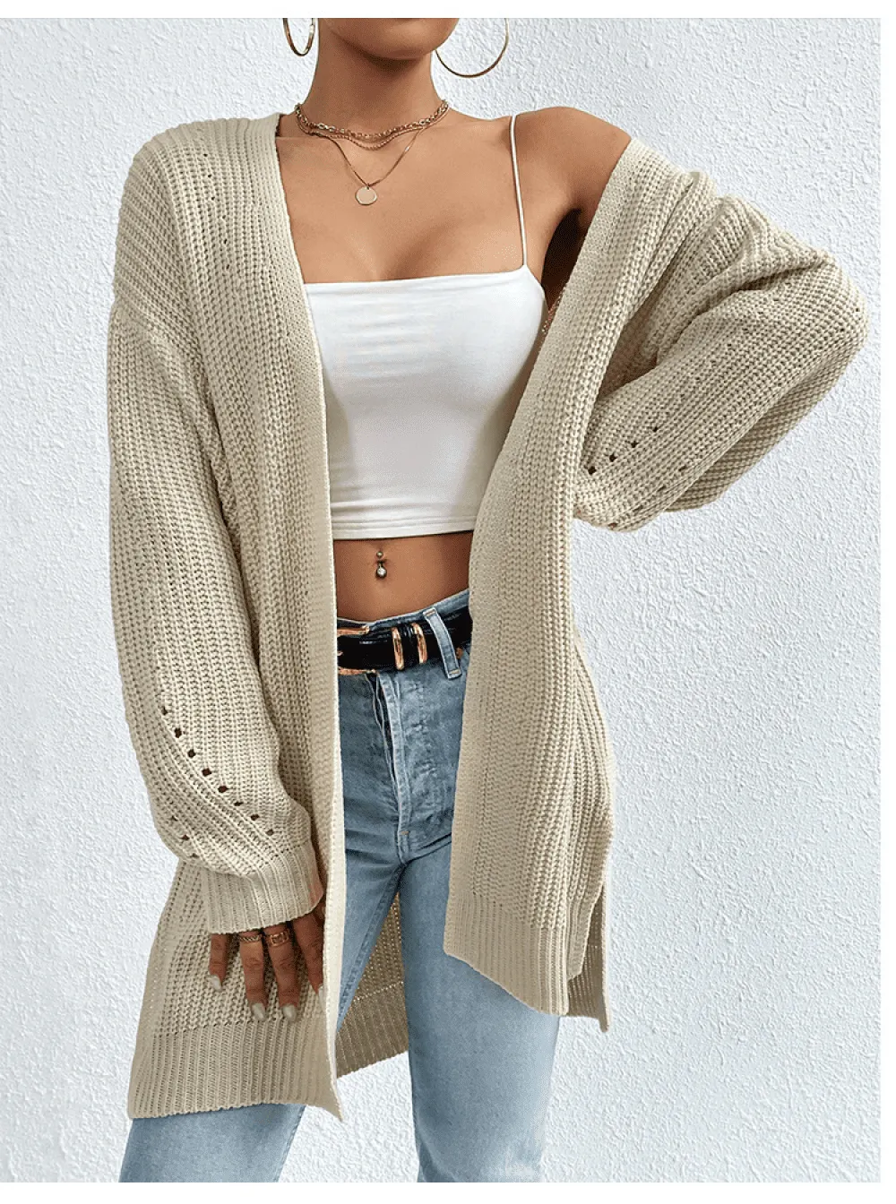 Long Sleeve Oversized Cable Knit Sweater Cardigan Fall Open Front Chunky Knit Outwear Coat