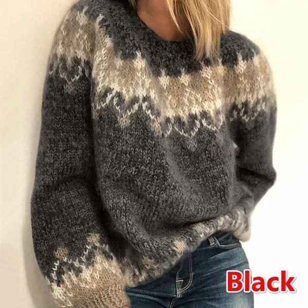 Loose Mohair Chunky Knit Jacquard Sweater