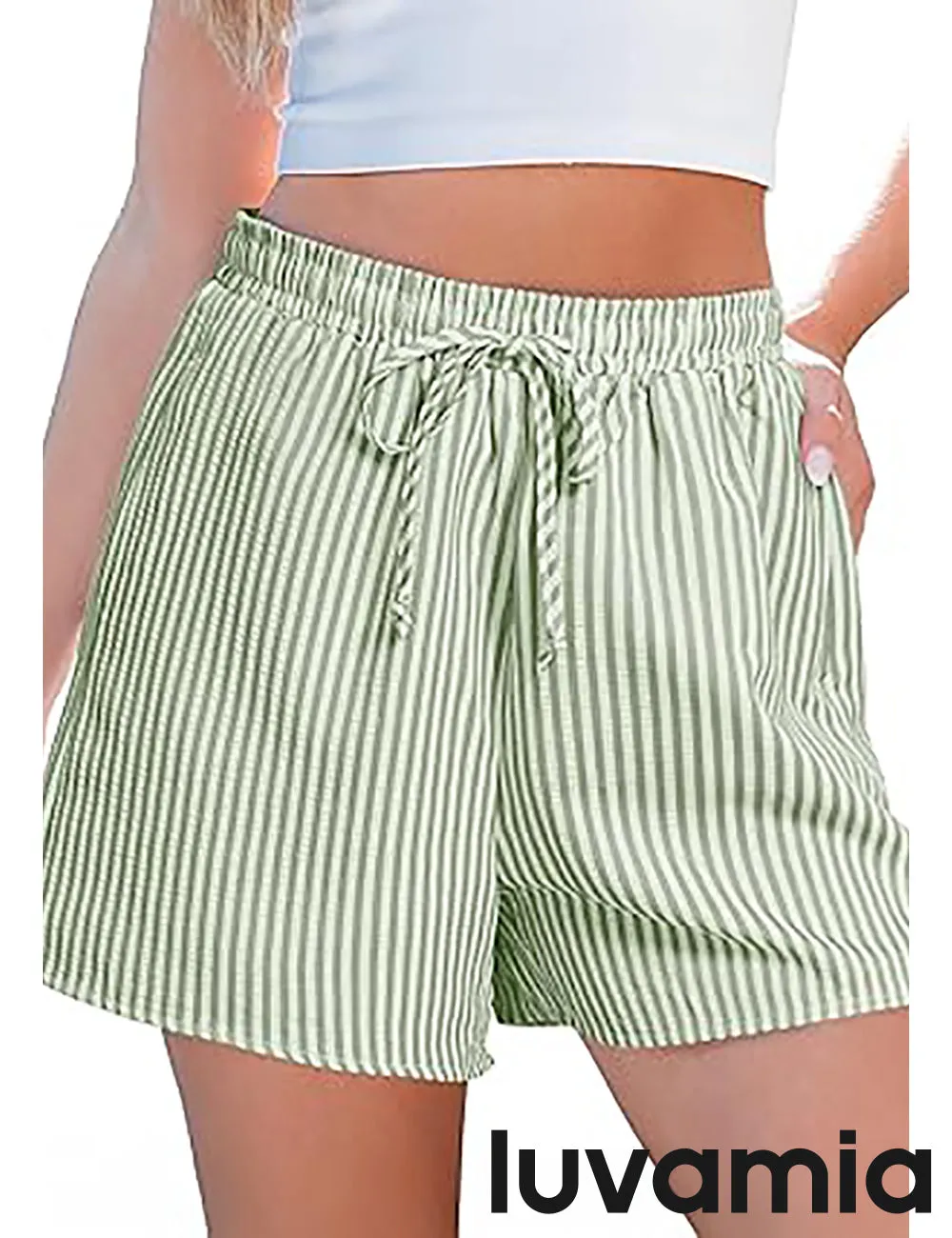 LUVAMIA Women's Casual Drawstring Relaxed Fit Belted Shorts