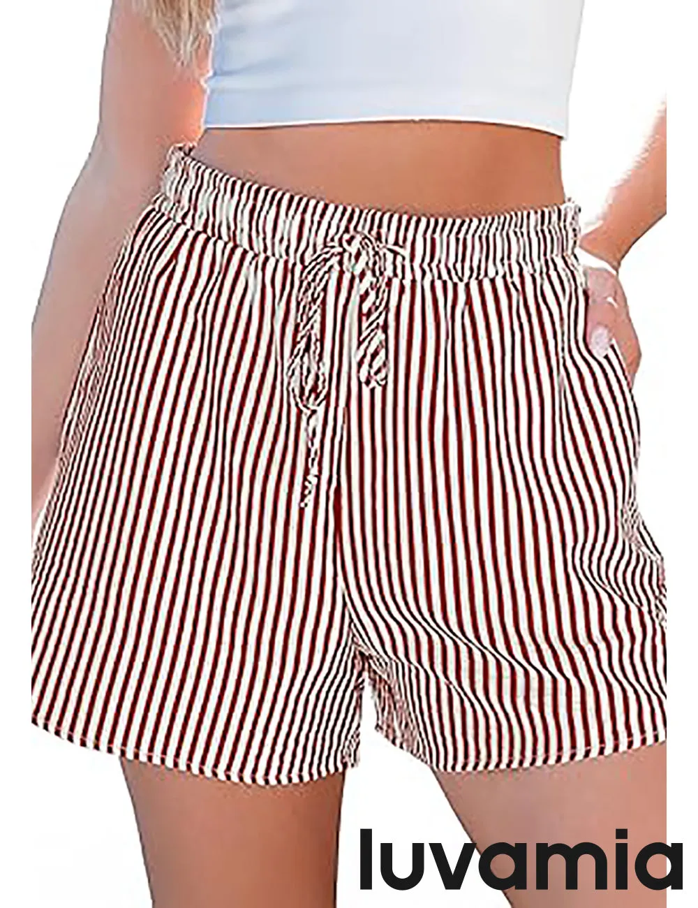 LUVAMIA Women's Casual Drawstring Relaxed Fit Belted Shorts