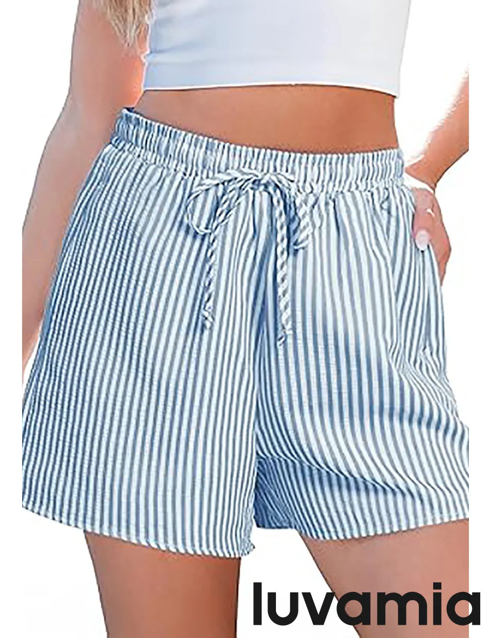 LUVAMIA Women's Casual Drawstring Relaxed Fit Belted Shorts