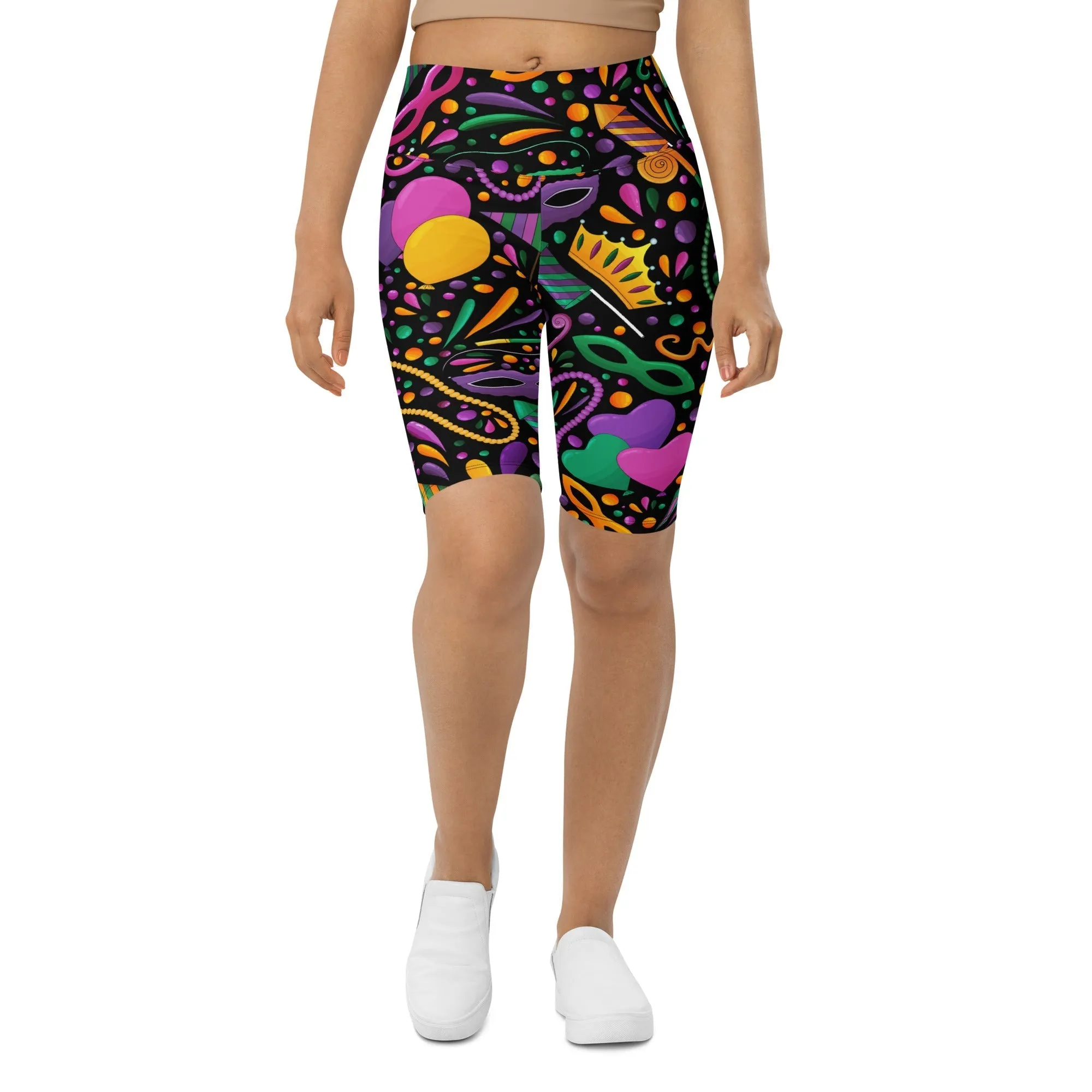 Mardi Gras Masks & Beads Party Biker Shorts