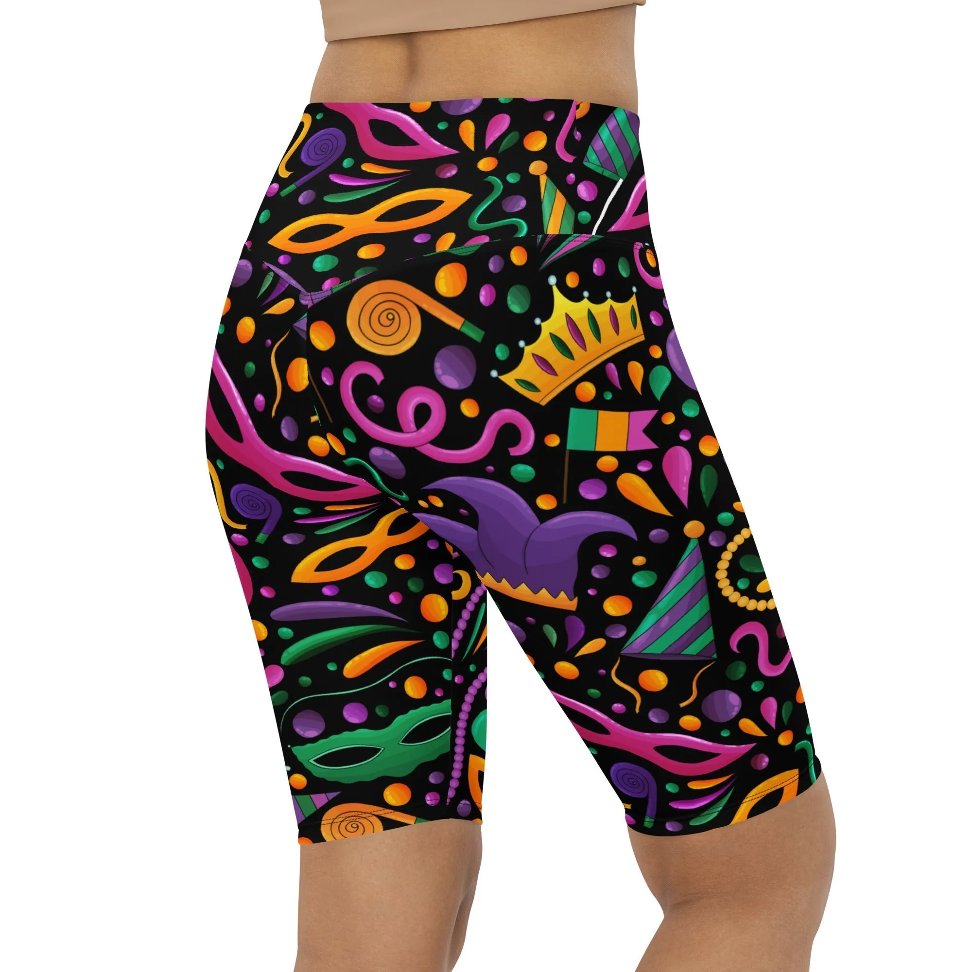 Mardi Gras Masks & Beads Party Biker Shorts