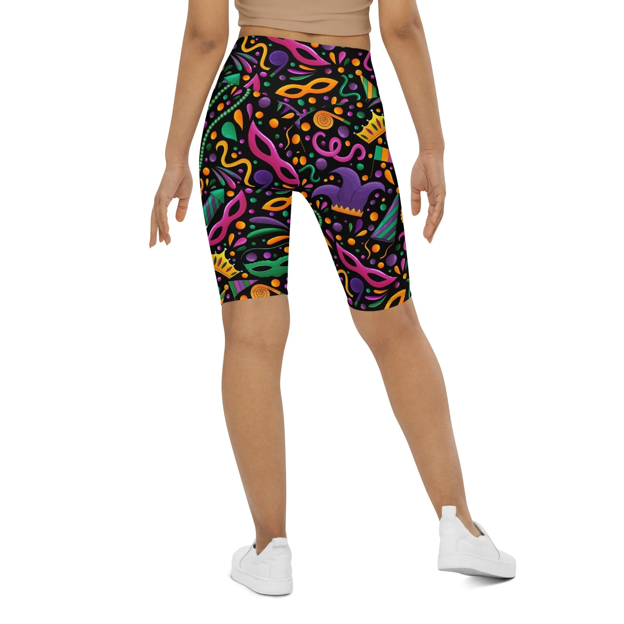 Mardi Gras Masks & Beads Party Biker Shorts