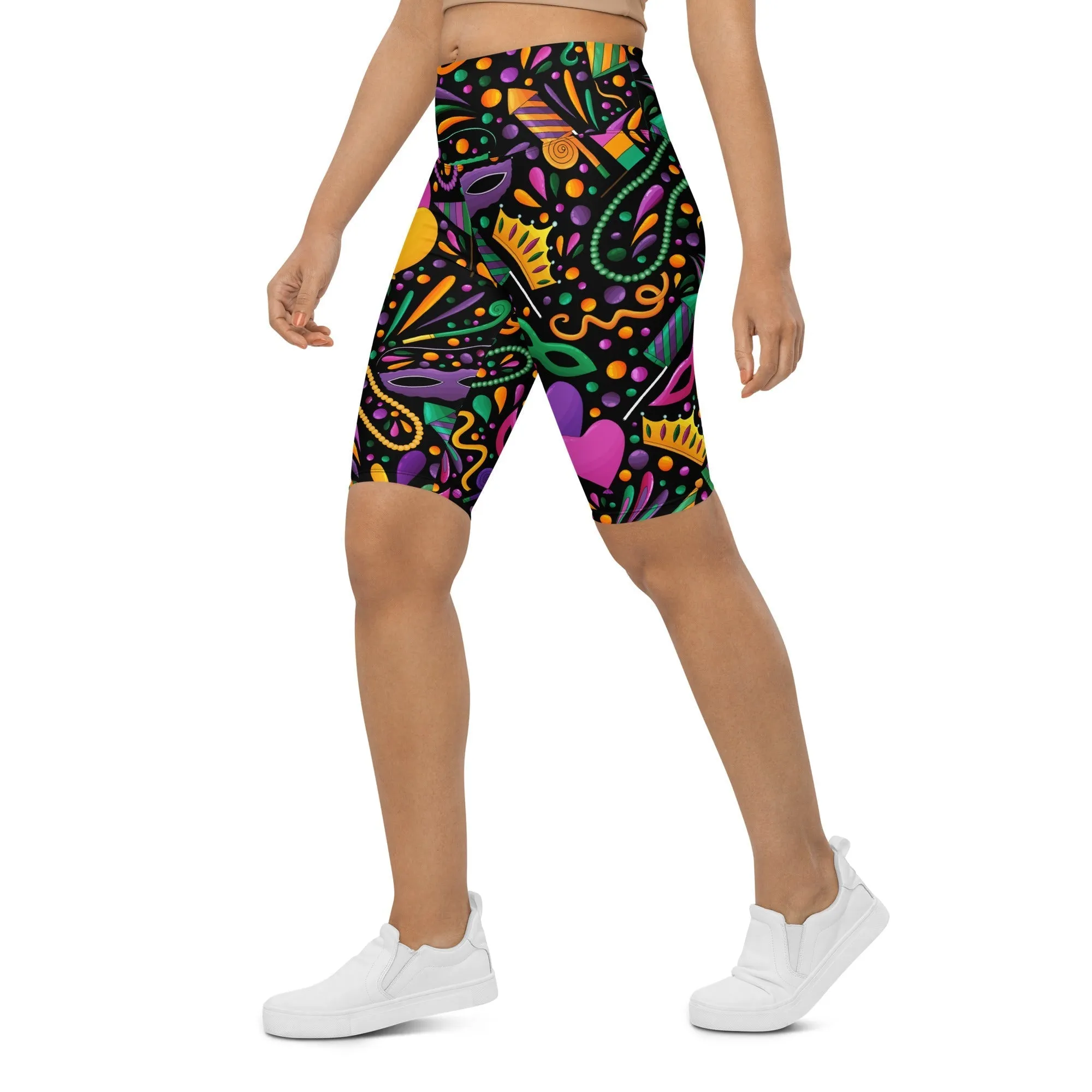 Mardi Gras Masks & Beads Party Biker Shorts