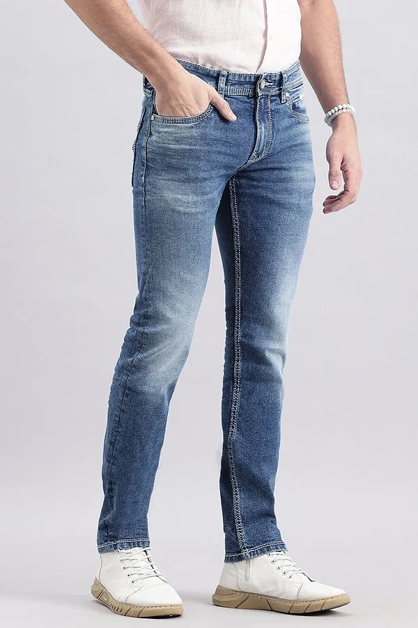 Med Blue 5 Pocket Mid-Rise Slim Fit Jeans