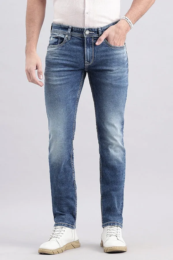 Med Blue 5 Pocket Mid-Rise Slim Fit Jeans