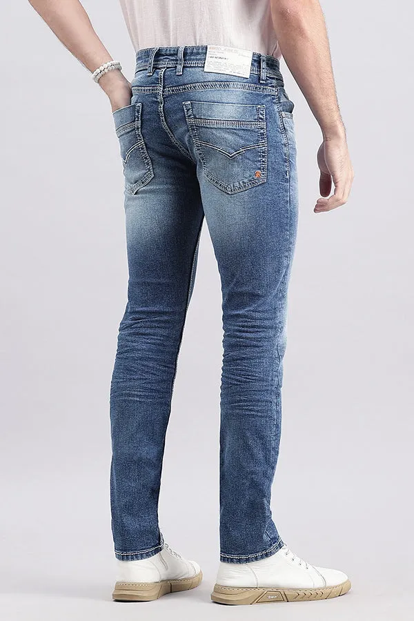 Med Blue 5 Pocket Mid-Rise Slim Fit Jeans