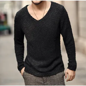 Men's Autumn/Winter Woolen Knitted V-Neck Pullover