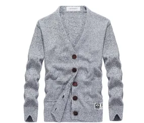 Men's Spring/Autumn Knitted V-Neck Slim Fit Wool Cardigan