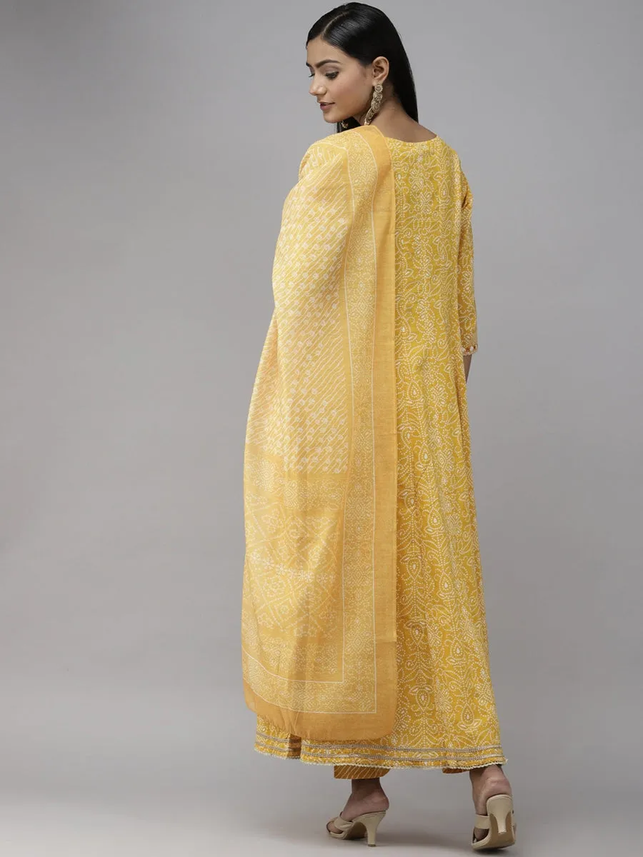 Mustard Yellow Cotton Printed 3-Piece Kurta Set