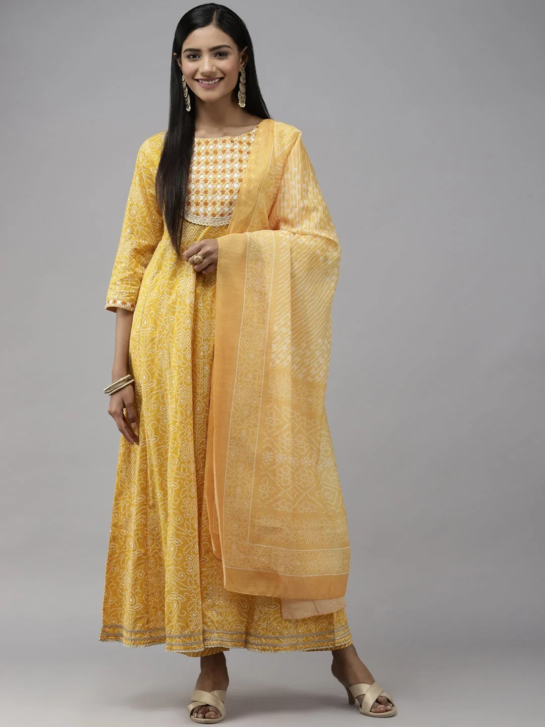 Mustard Yellow Cotton Printed 3-Piece Kurta Set