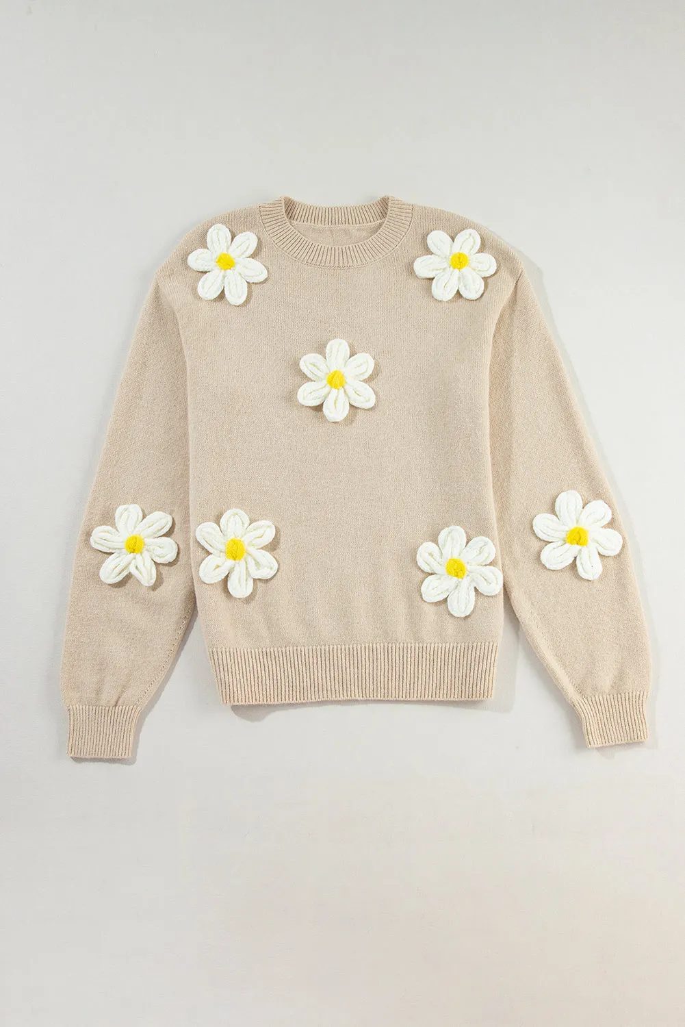 Parchment Floral Crochet Chunky Knit Sweater