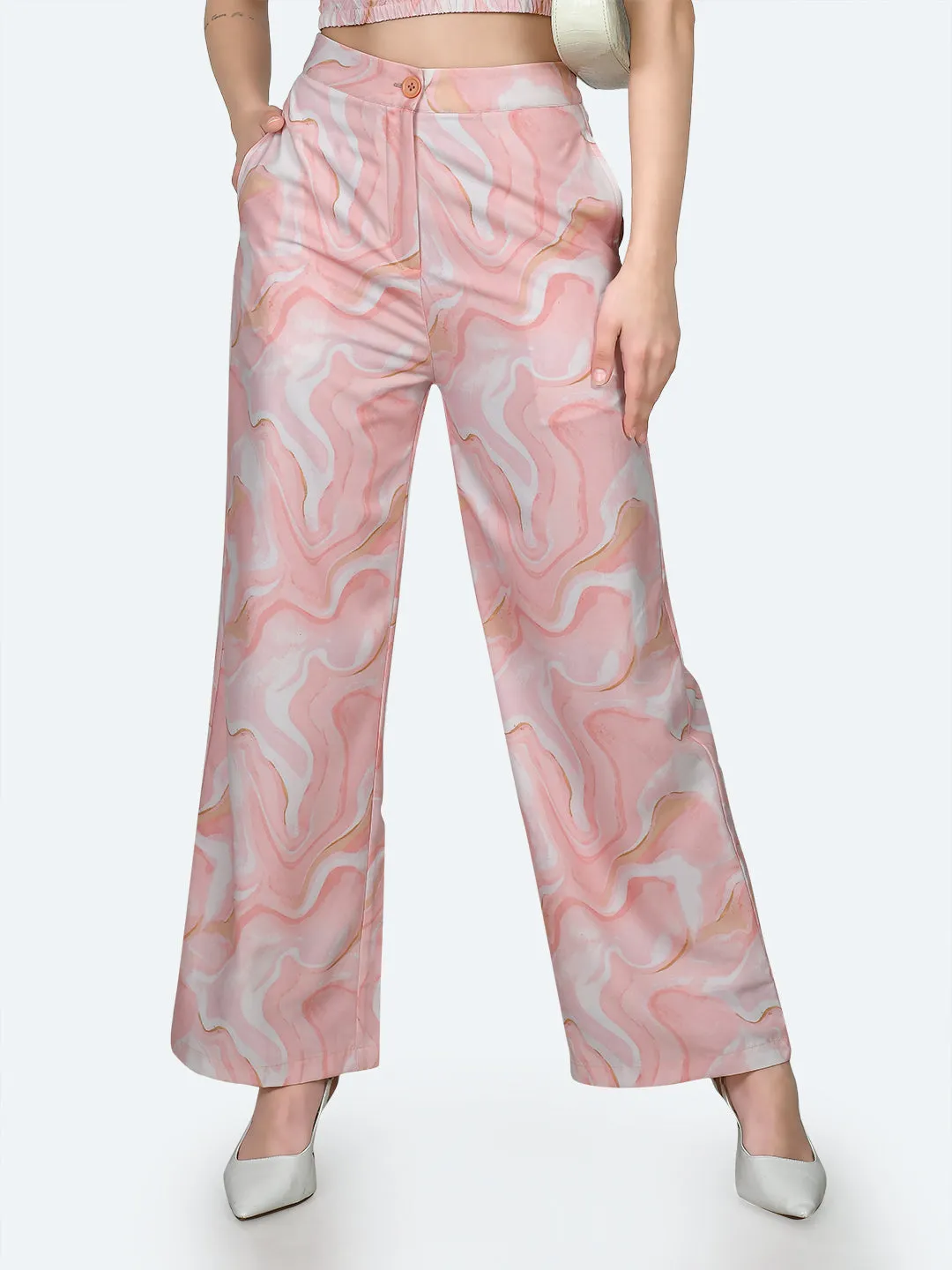 Peach Printed Trousers