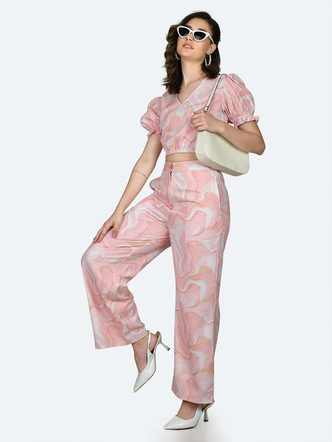 Peach Printed Trousers