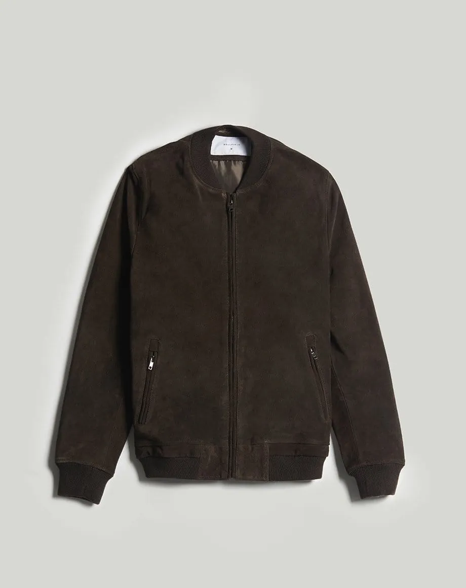 Plato Suede Bomber Mens Jacket | Brown