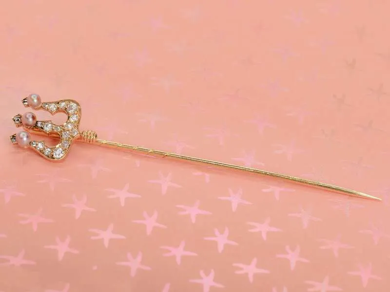 Poseidon's Trident - Pink Pearl Diamond Stickpin