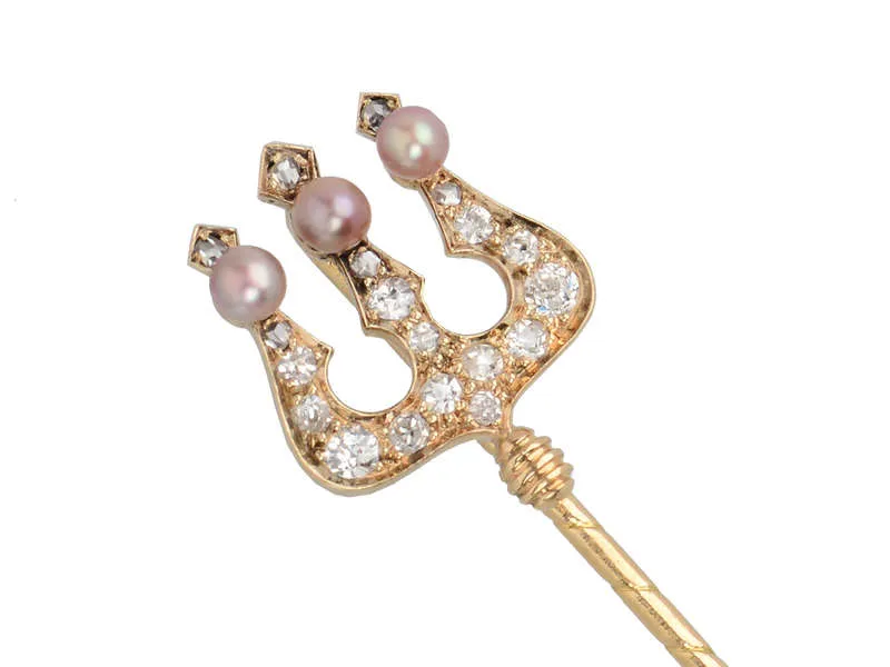 Poseidon's Trident - Pink Pearl Diamond Stickpin