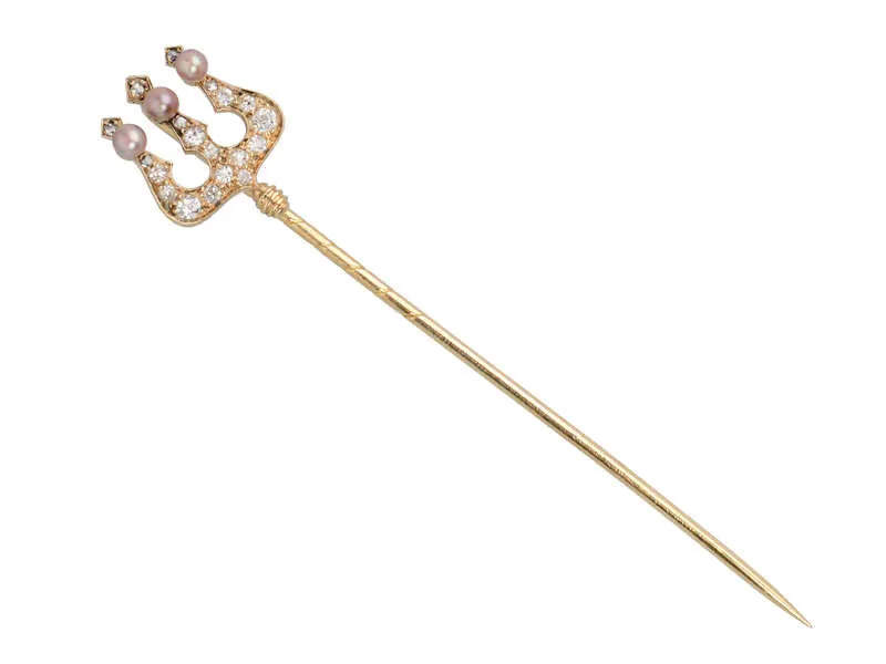 Poseidon's Trident - Pink Pearl Diamond Stickpin