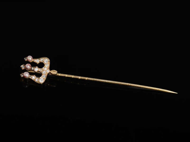 Poseidon's Trident - Pink Pearl Diamond Stickpin