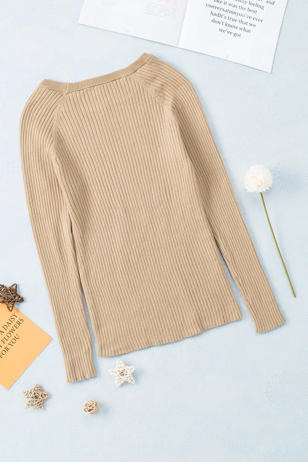 Ribbed Knit Round Neck Sweater