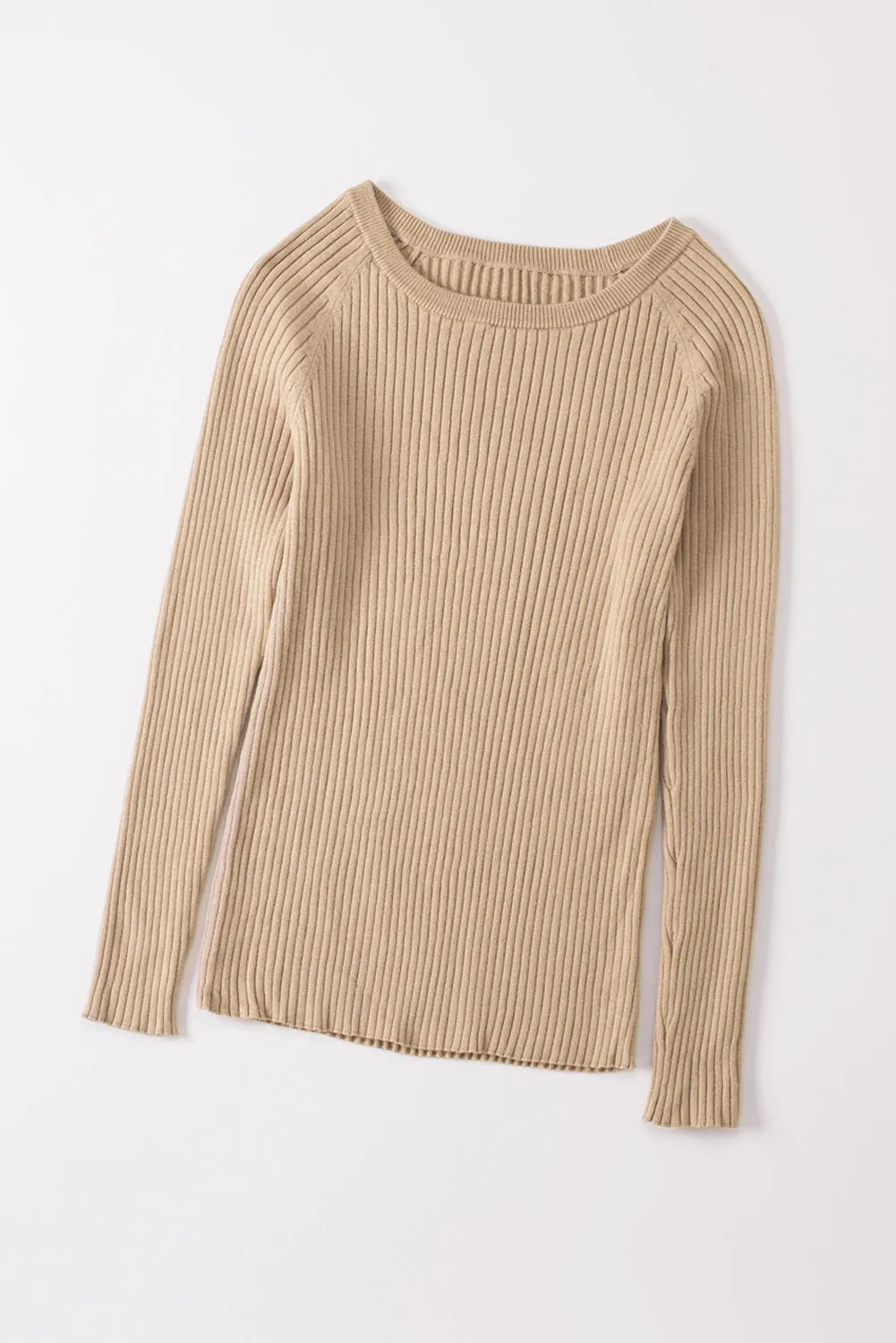 Ribbed Knit Round Neck Sweater