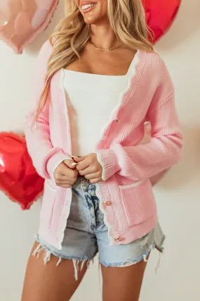 Ribbed Knit Scalloped Edge Side Cardigan