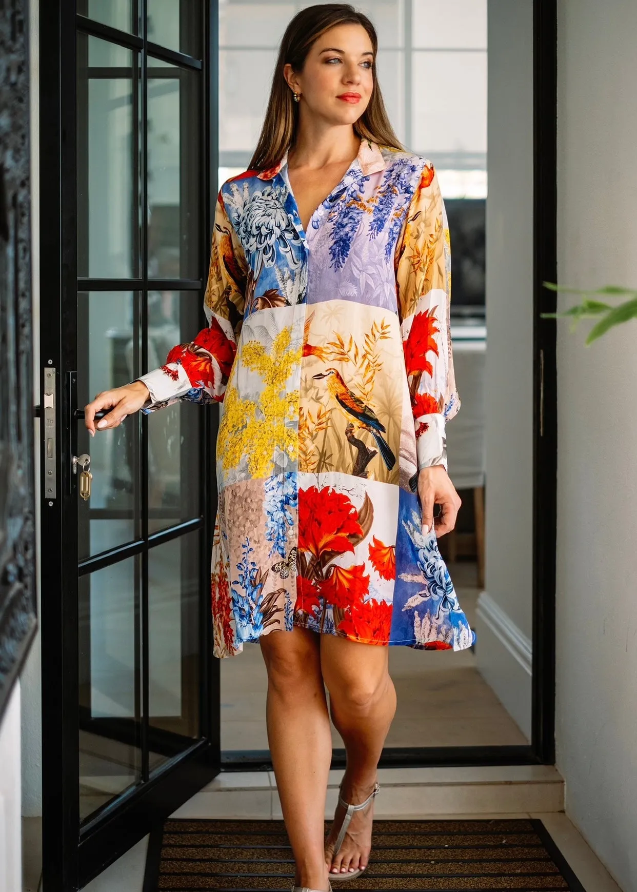 Serenity Shirt Dress With Bird Print