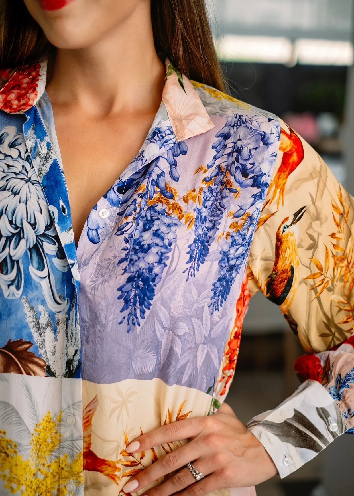 Serenity Shirt Dress With Bird Print