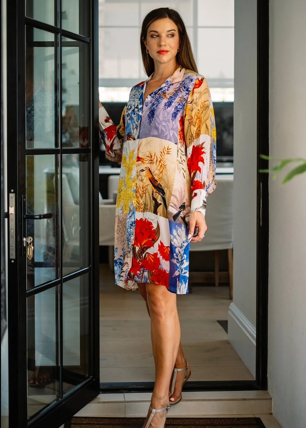 Serenity Shirt Dress With Bird Print