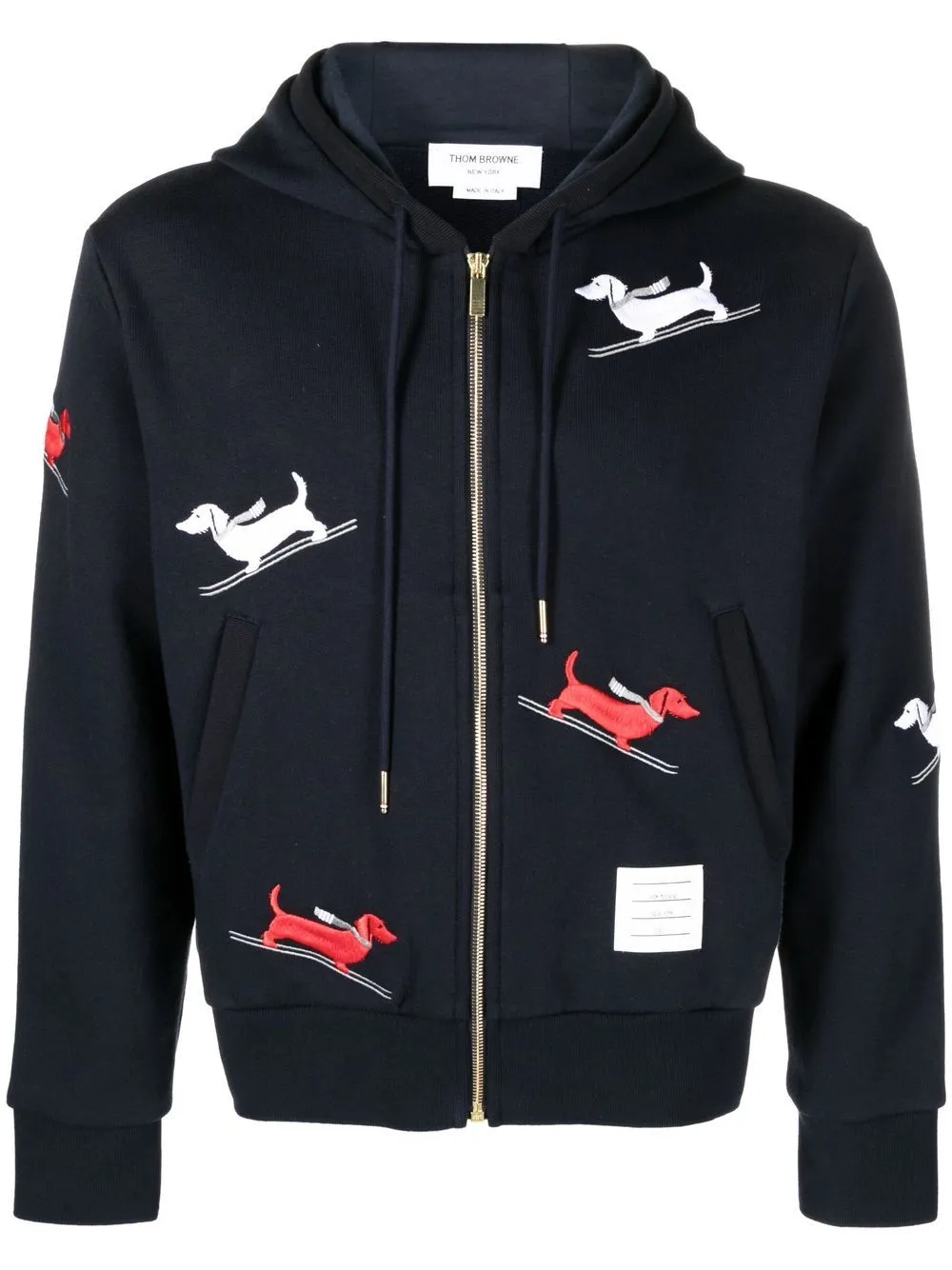 Skiing Hector Embroidery Holiday Zip Up Hoodie