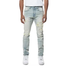 Slim Tapered Distressed Rip & Repair Jeans - Elm Blue