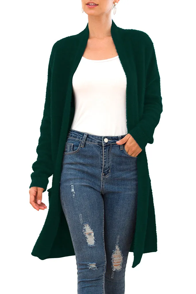 Solid Casual Front Knit Cardigans Plush with Pockets