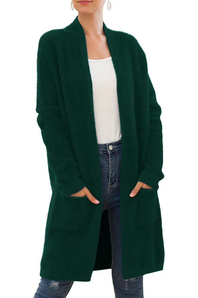 Solid Casual Front Knit Cardigans Plush with Pockets