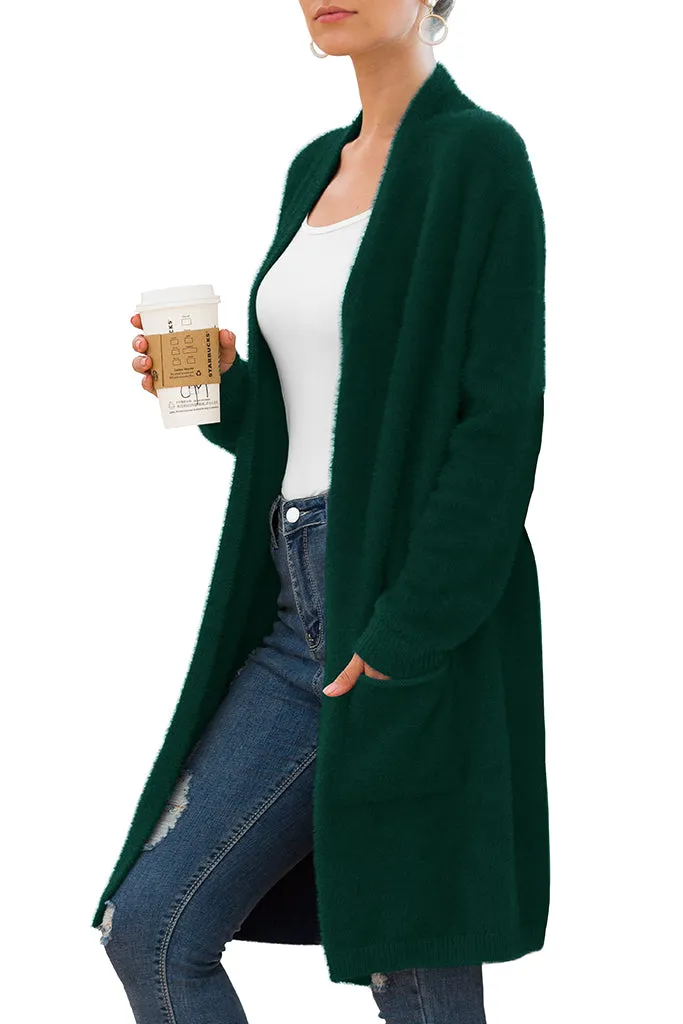 Solid Casual Front Knit Cardigans Plush with Pockets