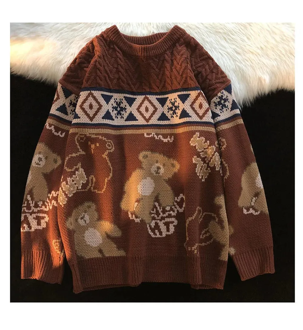 Sophie - Women's sweater with bear motif and Norwegian pattern