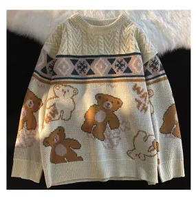 Sophie - Women's sweater with bear motif and Norwegian pattern