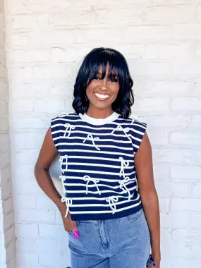 Striped Madness Navy Bow Top