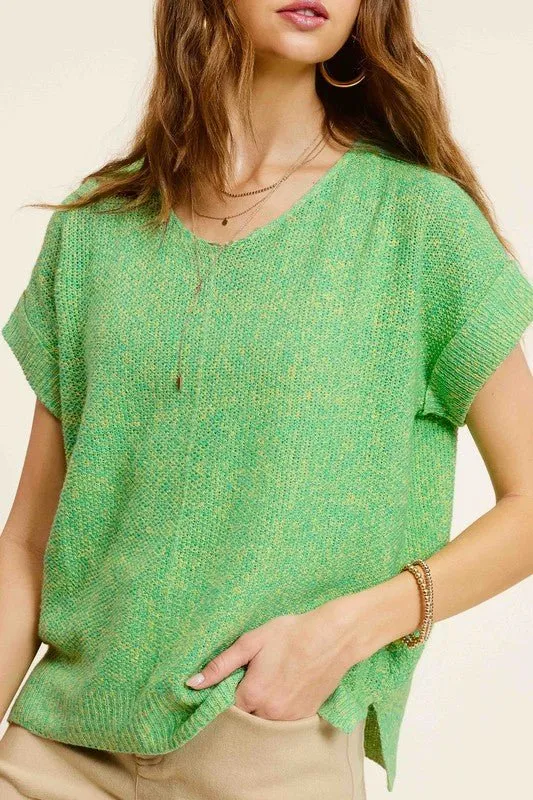 V-Neck Short Sleeve Knit Top