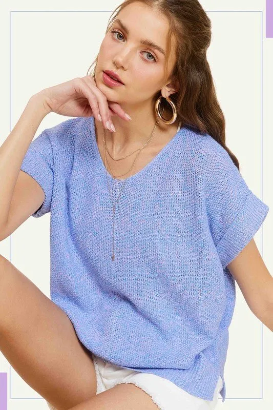 V-Neck Short Sleeve Knit Top