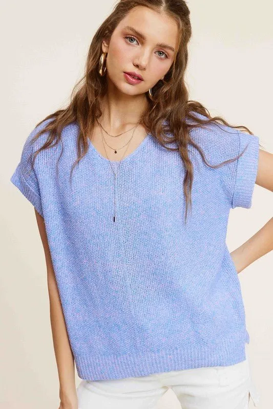 V-Neck Short Sleeve Knit Top