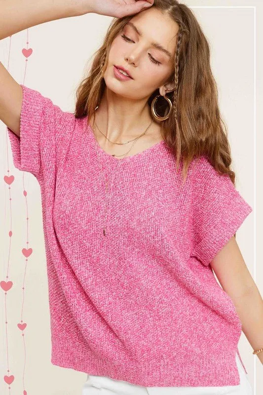 V-Neck Short Sleeve Knit Top