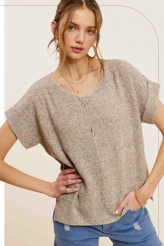 V-Neck Short Sleeve Knit Top