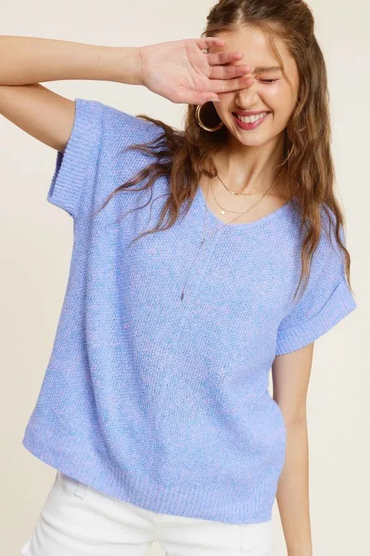 V-Neck Short Sleeve Knit Top