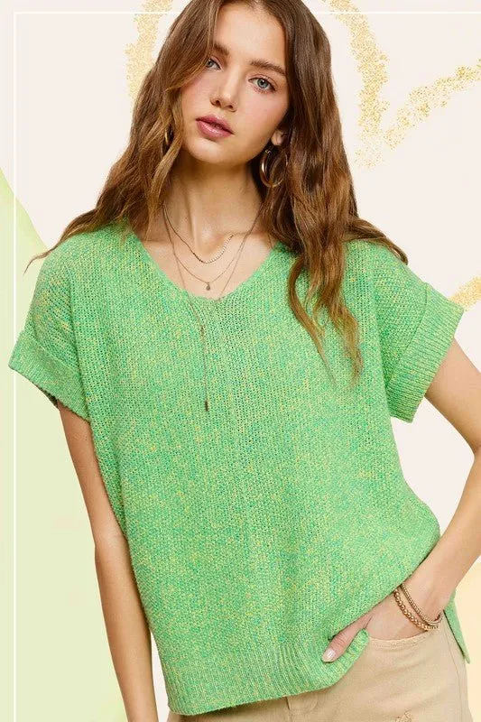 V-Neck Short Sleeve Knit Top