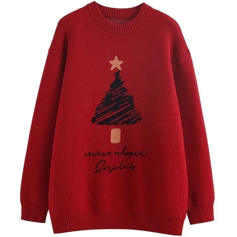 Vannis - Oversized knitted sweater with Christmas tree print for women