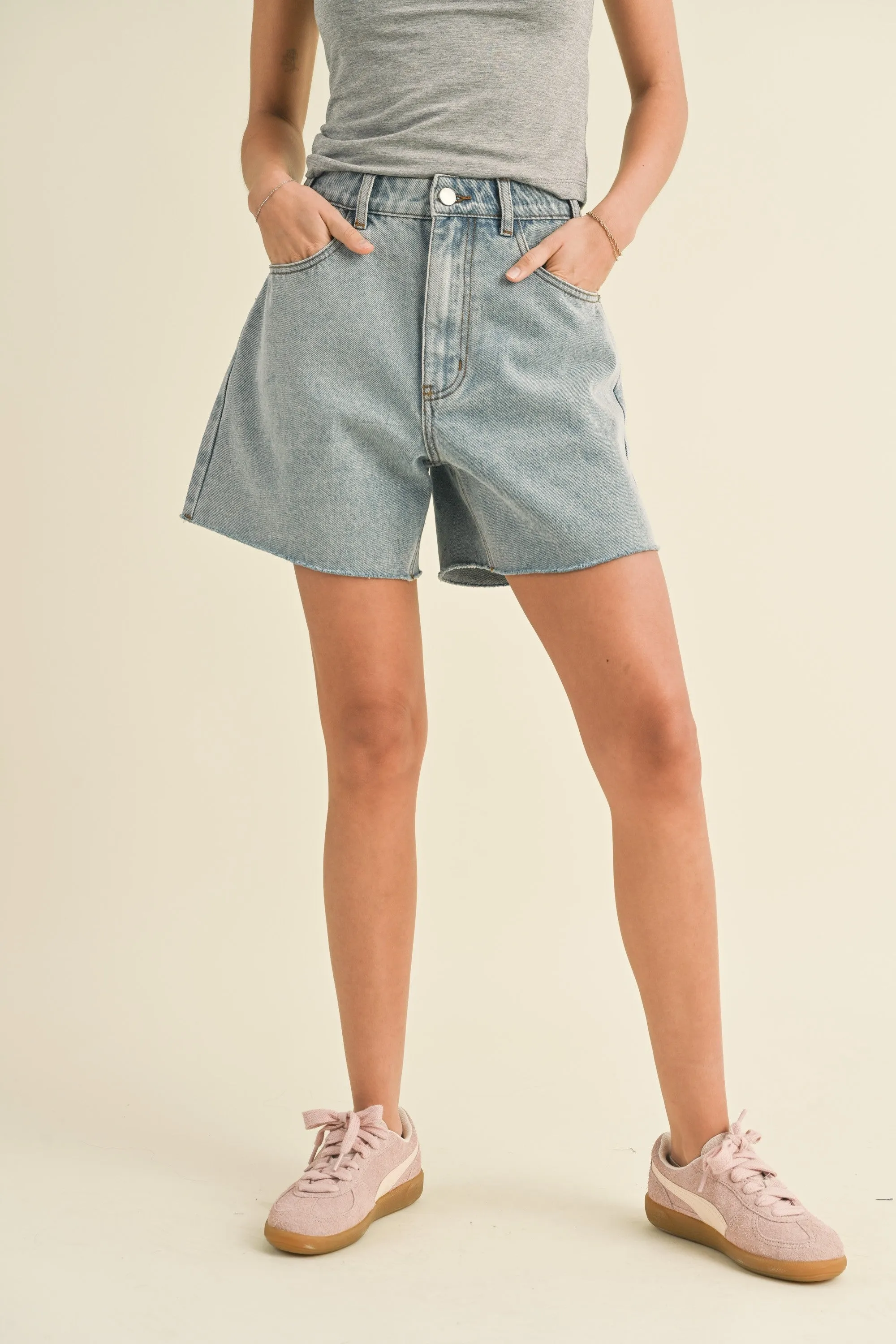 Washed Denim Shorts