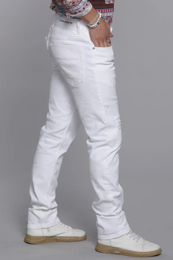 White 5 Pocket Mid-Rise Slim Straight Fit Jeans