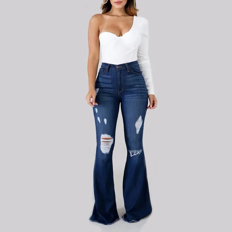 Women Denim Jeans High Waist Stretchy Baggy Vintage Slim Fit Woman Wide Leg Flare Pants Jean Femme Trousers Pantalones De Mujer